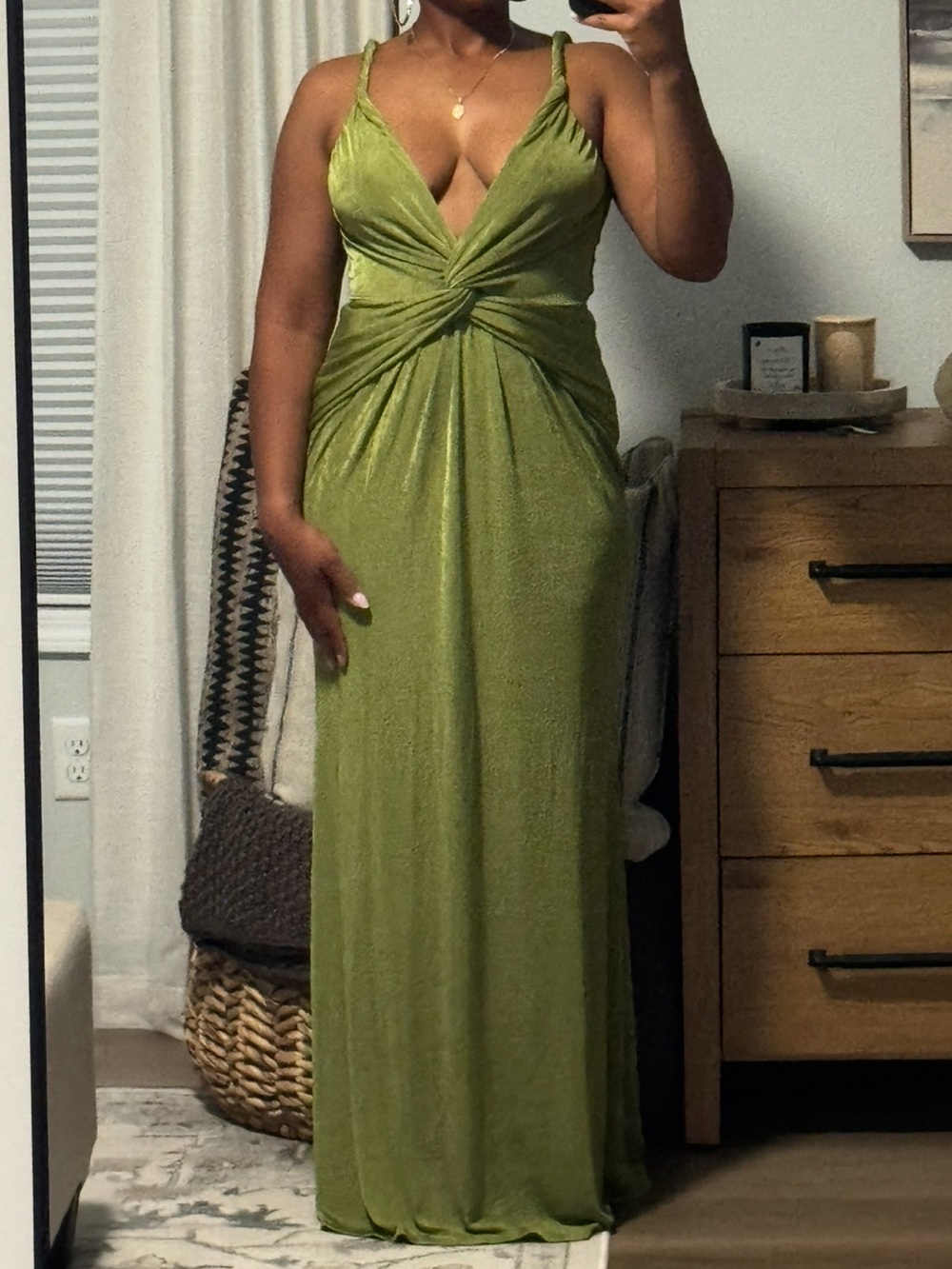 SHEIN Olive Green Twist-Front Maxi Dress